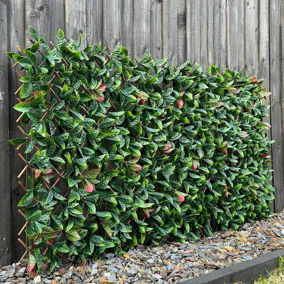 HGD 180cm x 90cm Red Photinia Bamboo Artificial Expanding Hedge Trellis 1 HGD 180cm x 90cm Red Photinia Bamboo Artificial Expanding Hedge Trellis