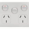 Trader FLPPSW2GMW Flat Power Point Switched 2 Gang 10A 250V~ With Extra Switch 16AX/20A Matte White