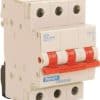 NHP MOD6MS3100 Mod6 Series Main Switch, 3 Pole, 100A, 415V, Din Rail Mount, 3 Module, With Red Toggle