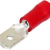 HellermannTyton QDM1-6 Insulated Quick Connect Male Tab, QC Terminal, Double Grip, 6.4mm, 1.5mm Cable, Red, Pack of 100