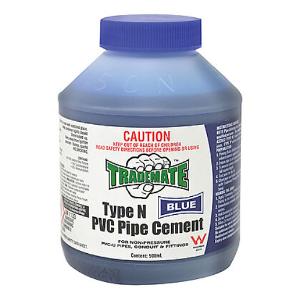 Trademate TRAA5422 PVC Pipe Cement, Type N, Solvent, 500mL, Non-Pressure, Fast Setting, Includes Applicator Brush, Blue 1 Trademate TRAA5422 PVC Pipe Cement, Type N, Solvent, 500mL, Non-Pressure, Fast Setting, Includes Applicator Brush, Blue