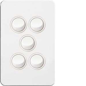 Hager WBSSV5 Silhouette Series Switch, Single Pole, Flush, 5 Gang, Vertical, 250V 16AX, 1 or 2 Way, Gloss White 1 Hager WBSSV5 Silhouette Series Switch, Single Pole, Flush, 5 Gang, Vertical, 250V 16AX, 1 or 2 Way, Gloss White